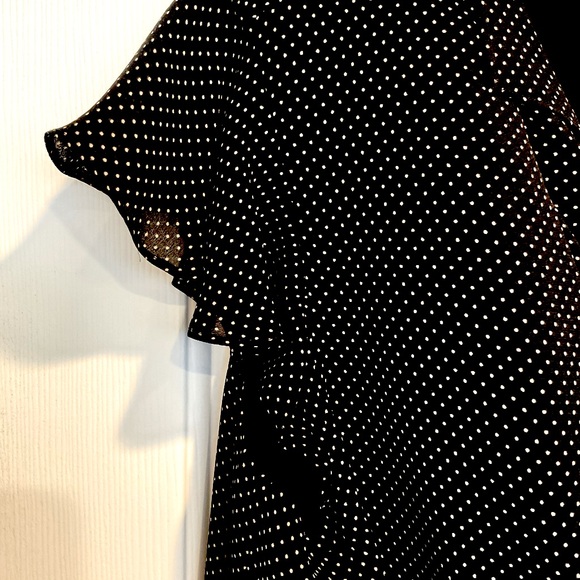 Talbots Ruffle Short Sleeve Black and White Polka Dot Blouse - Picture 3 of 5